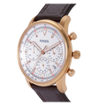 Fossil Goodwin Chronograph White Dial Brown Leather Strap Watch for Men - FS5415