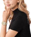 Michael Kors Raquel Three Hand Crystals Gold Dial Gold Steel Strap Watch For Women - MK7398