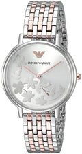 Emporio Armani Silver Sunray Dial Two Tone Steel Strap Watch For Women - AR11113