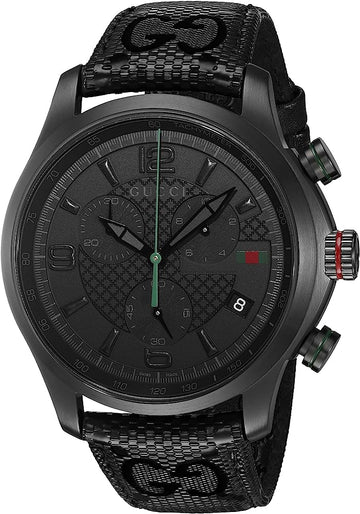 Gucci G Timeless Chronograph Black Dial Black Leather Strap Watch For Men - YA126244
