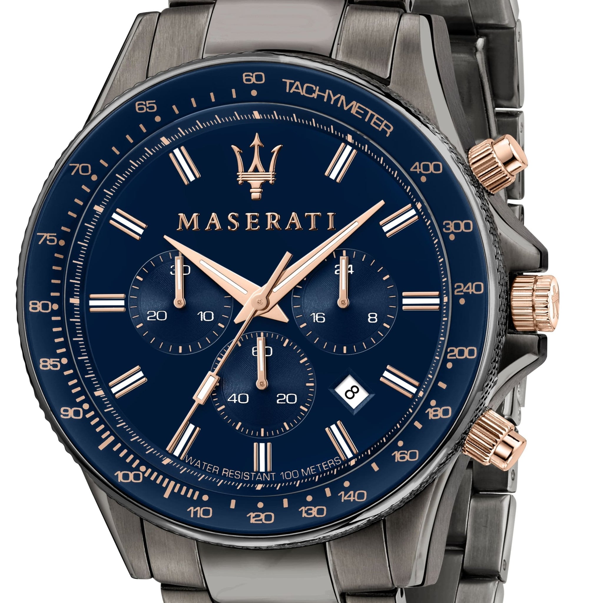 Maserati SFIDA Chronograph Blue Dial Grey Steel Strap Watch For Men - R8873640001