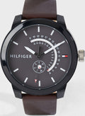 Tommy Hilfiger Denim Black Dial Brown Leather Strap Watch for Men - 1791478