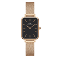 Daniel Wellington Quadro Melrose Black Dial Rose Gold Mesh Bracelet Watch For Women - DW00100432