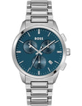 Hugo Boss Dapper Chronograph Blue Dial Silver Steel Strap Watch For Men - 1513927