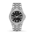 Bulova Crystal Collection Black Dial Silver Steel Strap Watch for Men - 96K102