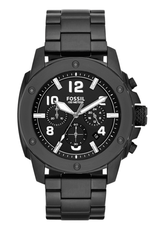 Fossil Machine Chronograph Black Dial Black Steel Strap Watch for Men - FS4927