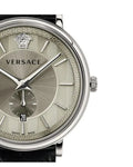 Versace V-Circle Black Manifesto Courage Quartz Silver Dial Black Leather Strap Watch for Men - VBQ080017