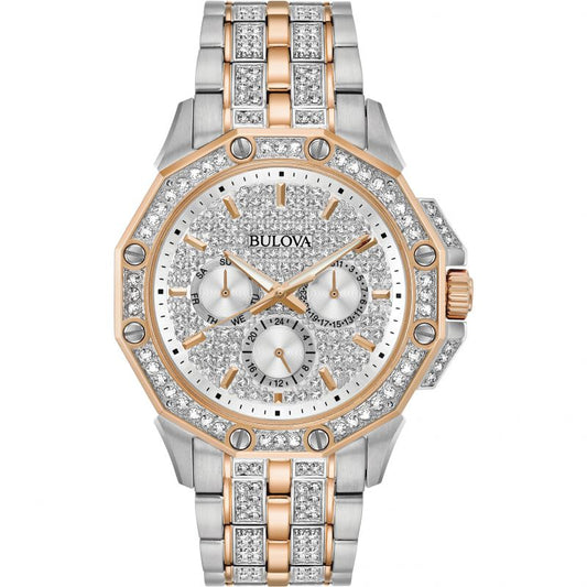 Bulova Octova Crystal Silver Dial Two Tone Steel Strap Watch for Men - 98C133