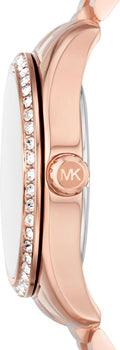 Michael Kors Lexington Three Hand Mother of Pearl Pink Dial Rose Gold Steel Strap Watch For Women - MK7444