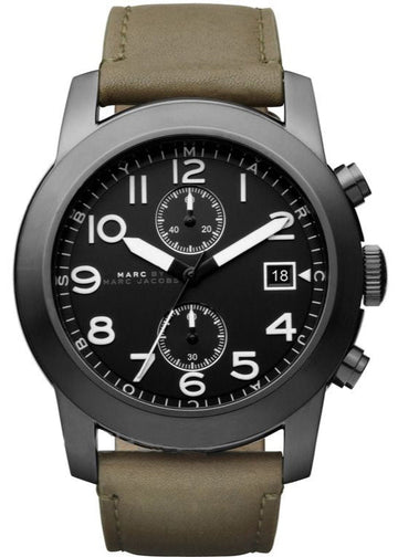 Marc Jacobs Larry Chronograph Black Dial Grey Leather Strap Watch for Men - MBM5034