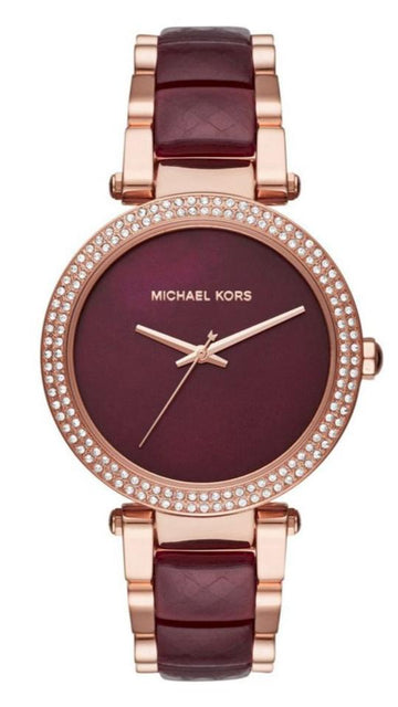 Michael Kors Parker Maroon Dial Two Tone Steel Strap Watch for Women - MK6412