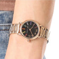 Marc Jacobs Roxy Black Dial Rose Gold Steel Strap Watch for Women - MJ3569