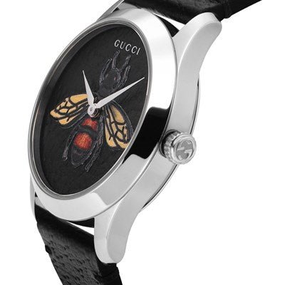 Gucci G Timeless Bee Black Dial Black Leather Strap Watch For Women - YA1264067