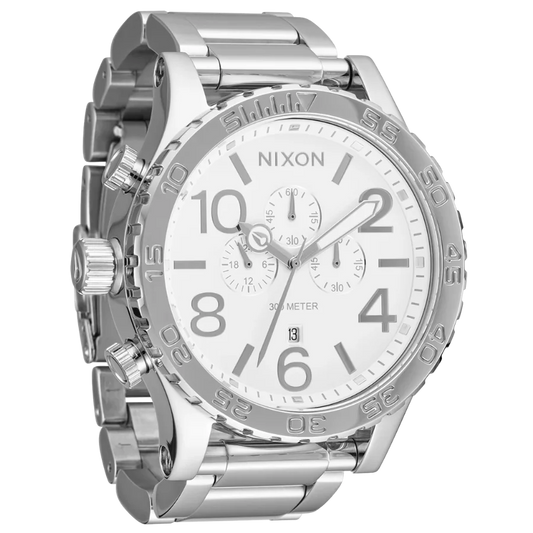 Nixon 51-30 Chrono Silver Dial Silver Steel Strap Watch for Men - A083-488