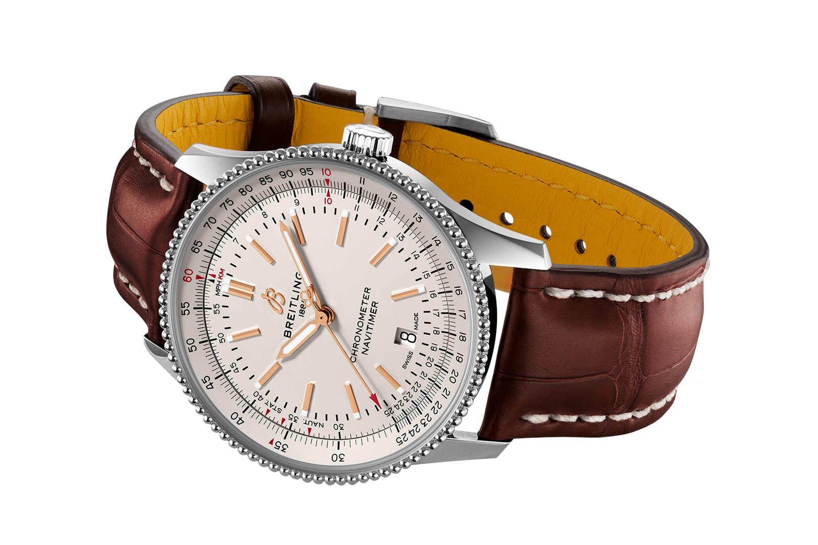 Breitling Navitimer Automatic 41 White Dial Brown Leather Strap Watch for Men - A17326211G1P2