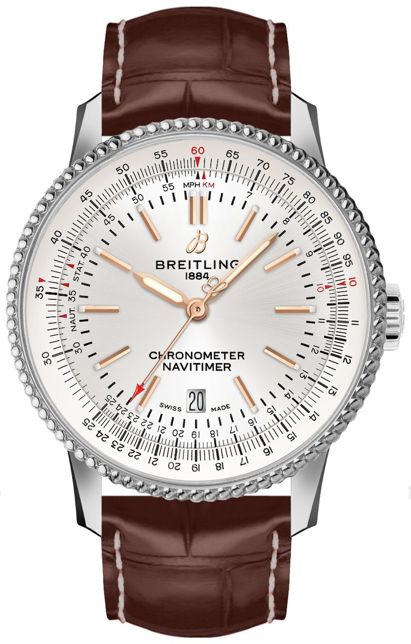Breitling Navitimer Automatic 41 White Dial Brown Leather Strap Watch for Men - A17326211G1P2