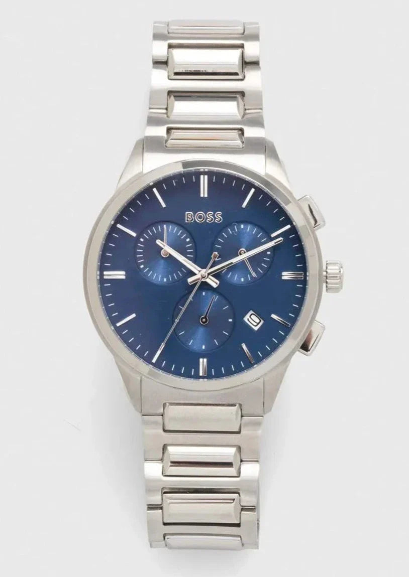Hugo Boss Dapper Chronograph Blue Dial Silver Steel Strap Watch For Men - 1513927