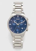 Hugo Boss Dapper Chronograph Blue Dial Silver Steel Strap Watch For Men - 1513927