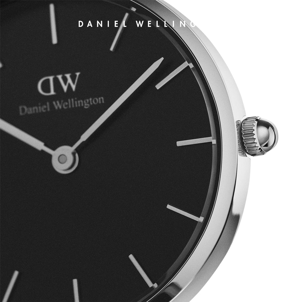 Daniel Wellington Petite Sheffield Black Dial Black Leather Strap Watch For Women - DW00100180