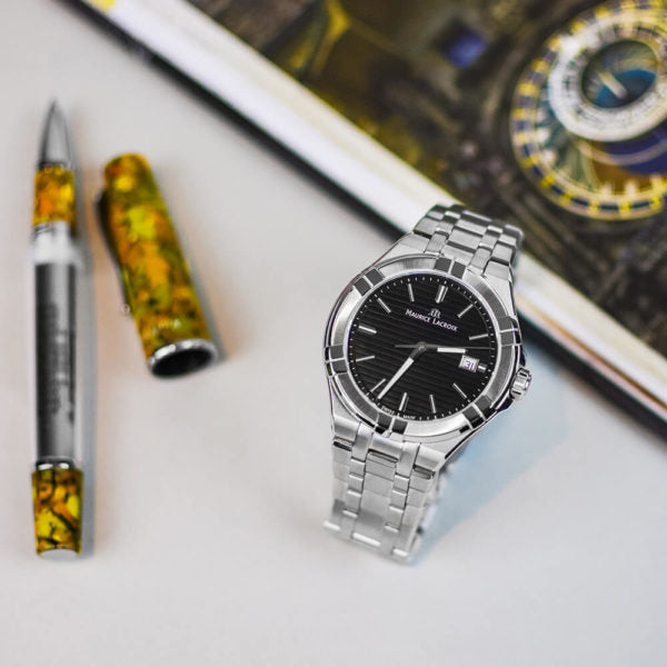 Maurice Lacroix Aikon Venturer Black Dial Silver Steel Strap Watch for Men - AI1008-SS002-331-1