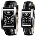 Emporio Armani Black Dial Black Leather Strap Watch For Men - AR0143