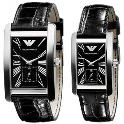 Emporio Armani Black Dial Black Leather Strap Watch For Men - AR0143