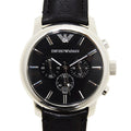 Emporio Armani Classic Chronograph Black Dial Black Leather Strap Watch For Men - AR0431
