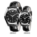 Emporio Armani Velente Black Dial Black Leather Strap Watch For Women - AR0644