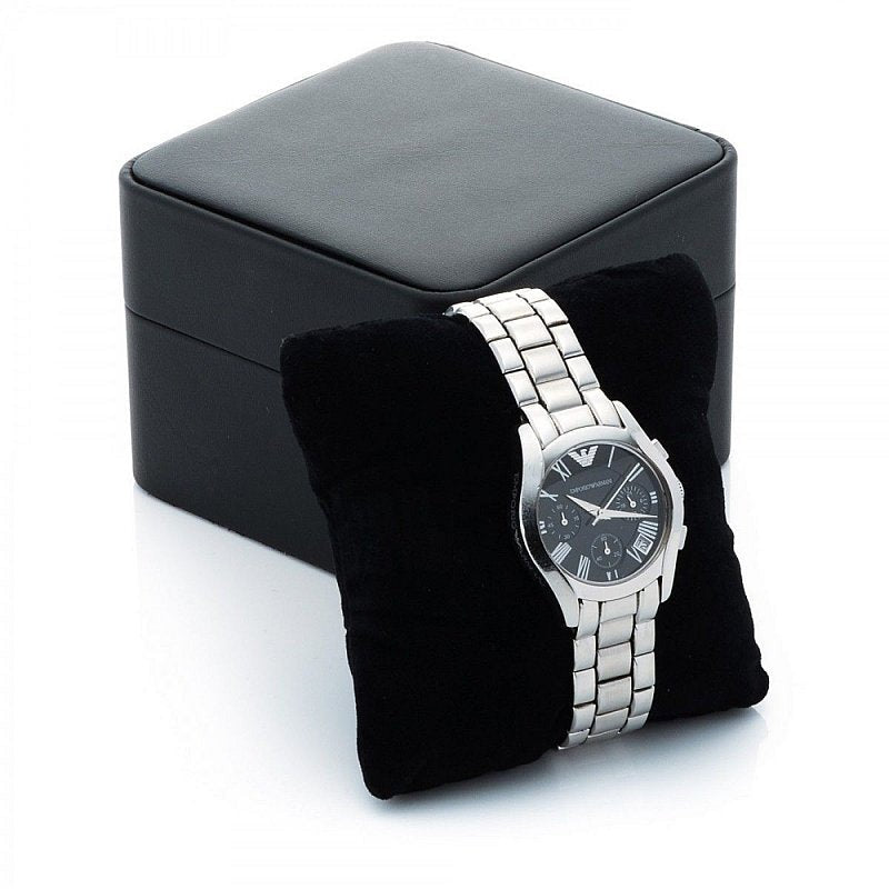 Emporio Armani Velente Chronograph Black Dial Silver Steel Strap Watch For Women - AR0674