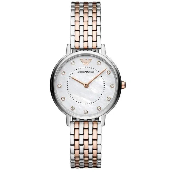 Emporio Armani Gianni T Bar Mother of Pearl Dial Two Tone Steel Strap Watch For Women - AR2508
