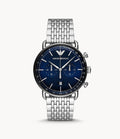 Emporio Armani Aviator Chronograph Blue Dial Silver Steel Strap Watch For Men - AR11238