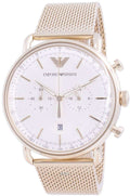 Emporio Armani Aviator Chronograph Quartz Beige Dial Gold Mesh Bracelet Watch For Men - AR11315