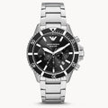 Emporio Armani Diver Chronograph Quartz Black Dial Silver Steel Strap Watch For Men - AR11360