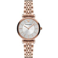 Emporio Armani Gianni T-Bar Crystals Silver Dial Rose Gold Steel Strap Watch For Women - AR11446