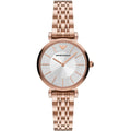 Emporio Armani Gianni T-Bar Crystals Silver Dial Rose Gold Steel Strap Watch For Women - AR11446
