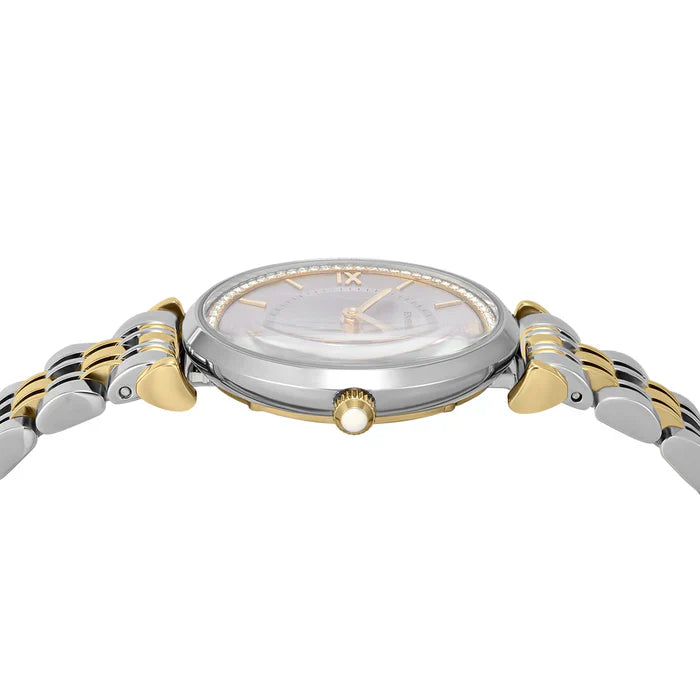 Emporio Armani Gianni T-Bar Beige Dial Two Tone Steel Strap Watch for Women - AR11702