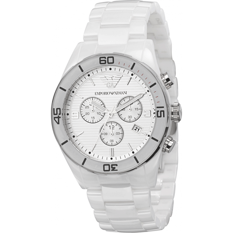 Emporio Armani Ceramic Chronograph White Dial White Ceramic Strap Watch For Men - AR1424