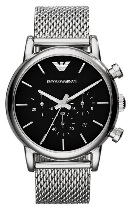 Emporio Armani Luigi Black Dial Silver Mesh Bracelet Watch For Men - AR8032