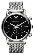 Emporio Armani Luigi Black Dial Silver Mesh Bracelet Watch For Men - AR8032