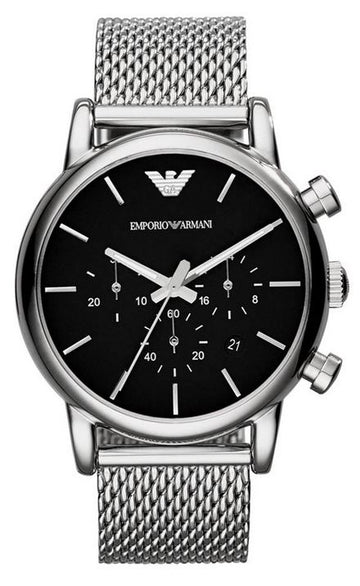 Emporio Armani Luigi Black Dial Silver Mesh Bracelet Watch For Men - AR8032