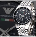 Emporio Armani Team Italia Chronograph Black Dial Silver Steel Strap Watch For Men - AR5983