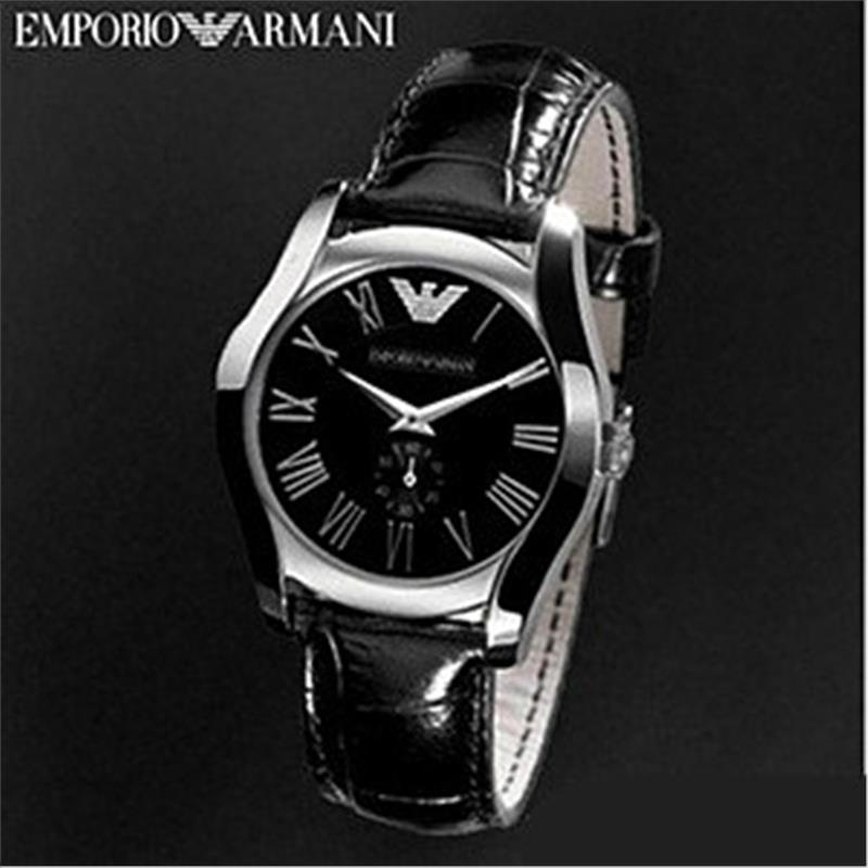 Emporio Armani Velente Black Dial Black Leather Strap Watch For Women - AR0644