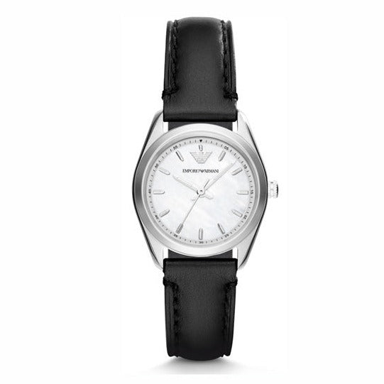 Emporio Armani Analog White Dial Black Leather Strap Watch For Women - AR6026