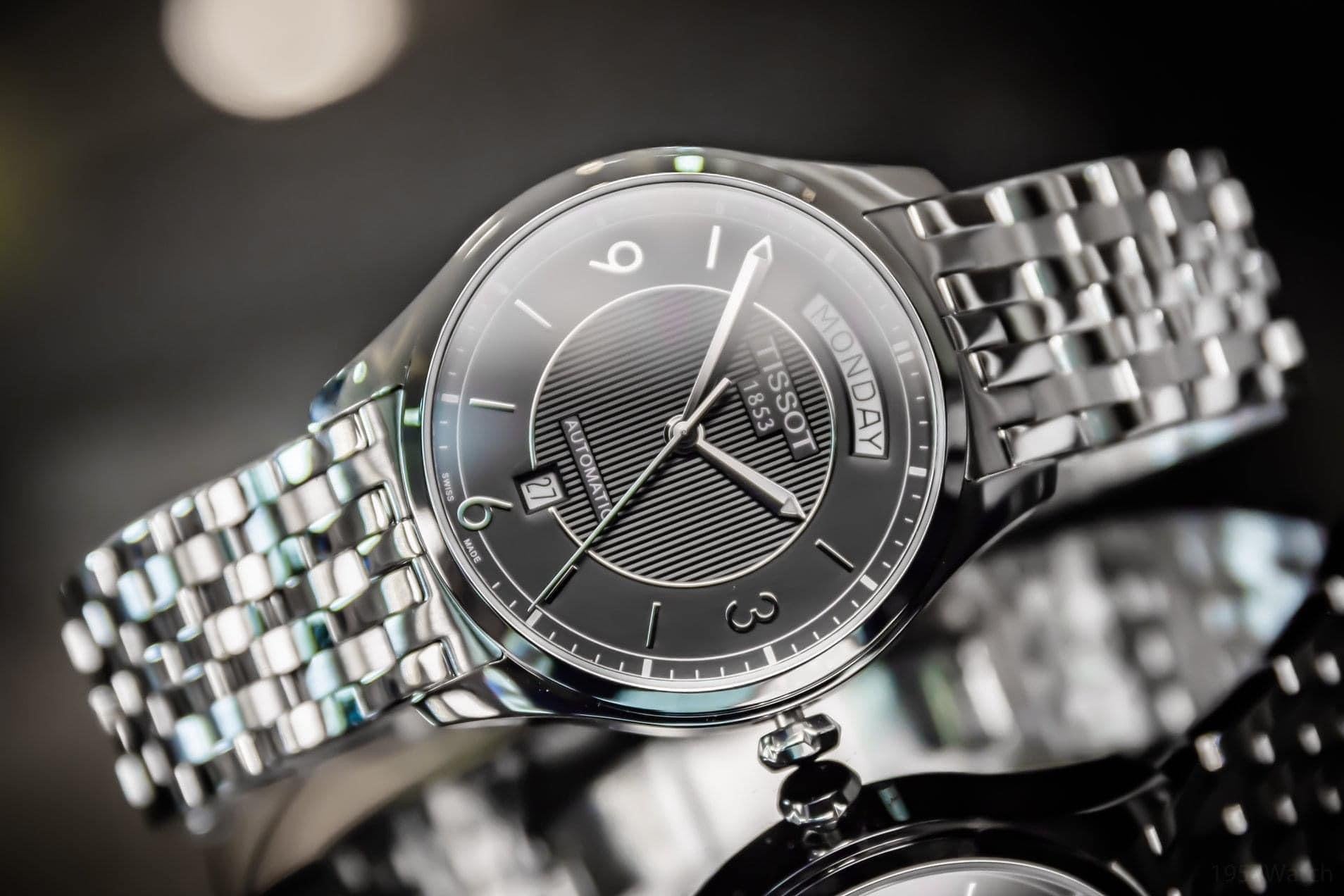 Tissot T Classic T One Automatic Black Dial Silver Steel Strap Watch For Men - T038.430.11.057.00