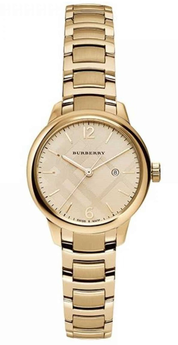 Burberry The Classic Champagne Dial Gold Steel Strap Watch for Women - BU10109
