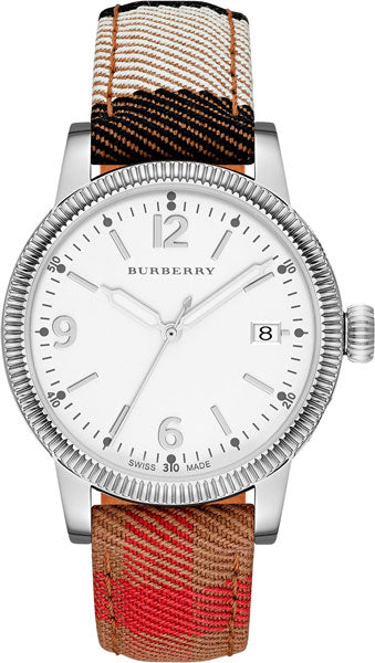 Burberry Utilitarian White Dial Multicolor Leather Strap Watch for Women - BU7824