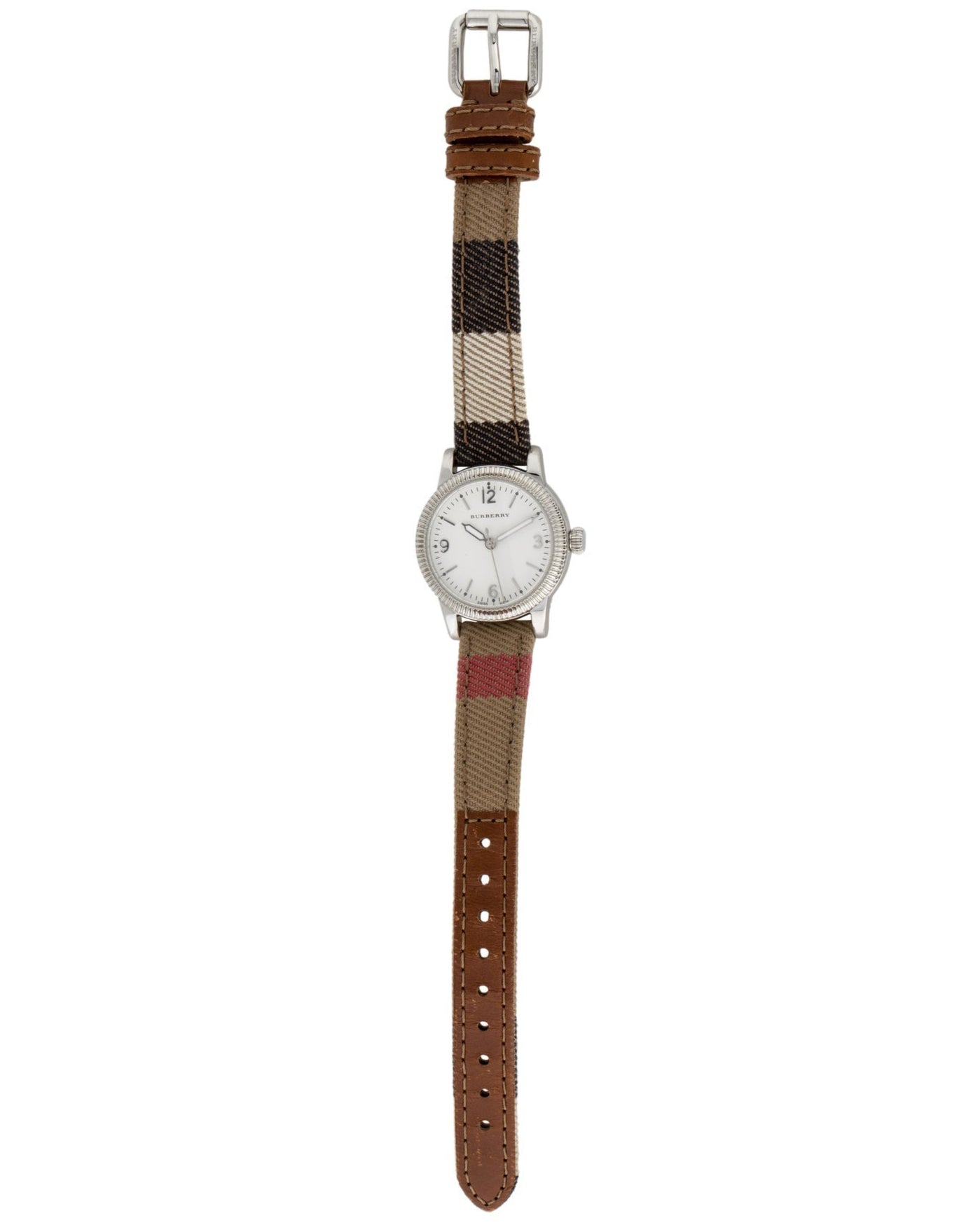 Burberry Utilitarian White Dial Multicolor Leather Strap Watch for Women - BU7863