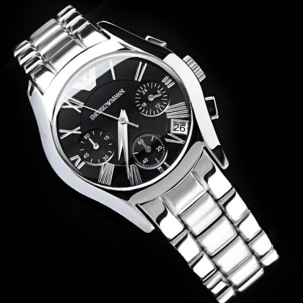 Emporio Armani Velente Chronograph Black Dial Silver Steel Strap Watch For Women - AR0674