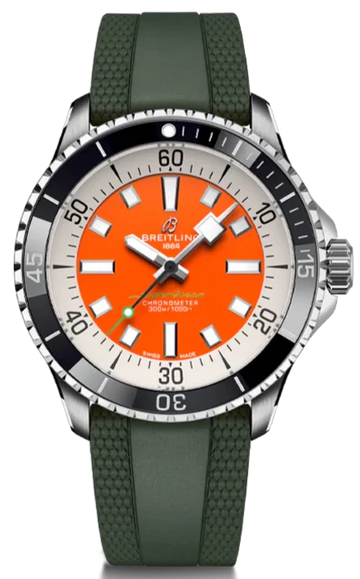 Breitling Superocean Automatic 42mm Kelly Slater Limited Edition Orange Dial Green Rubber Strap Watch for Men - A173751A101S1