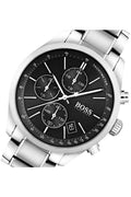 Hugo Boss Grand Prix Black Dial Silver Steel Strap Watch for Men - 1513477
